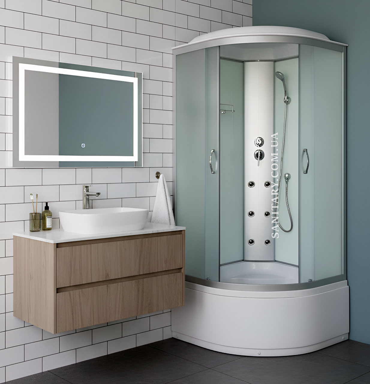 Гідромасажний бокс 90х90х210 см душова кабіна матове скло з глибоким піддономм, фото 1