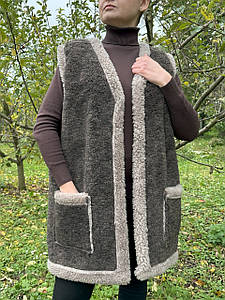 Подовжений теплий жилет із натуральної овчини на ґудзиках – комфорт, стиль і тепло (розміри 48–62)