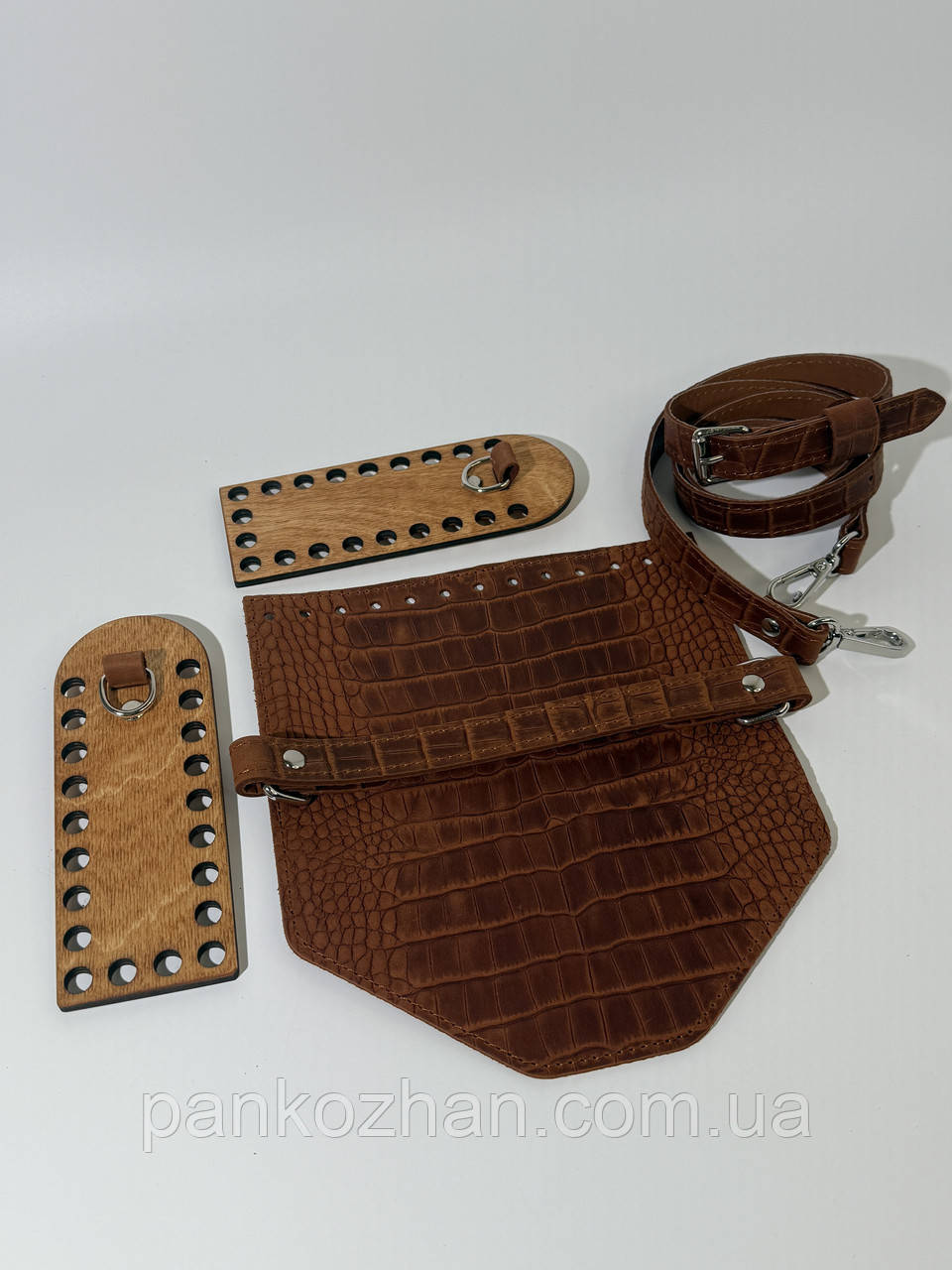 Набір для в'язання з дерев'яними боковинами, рептилія мат руда, дерево рудий, срібло, фото 1