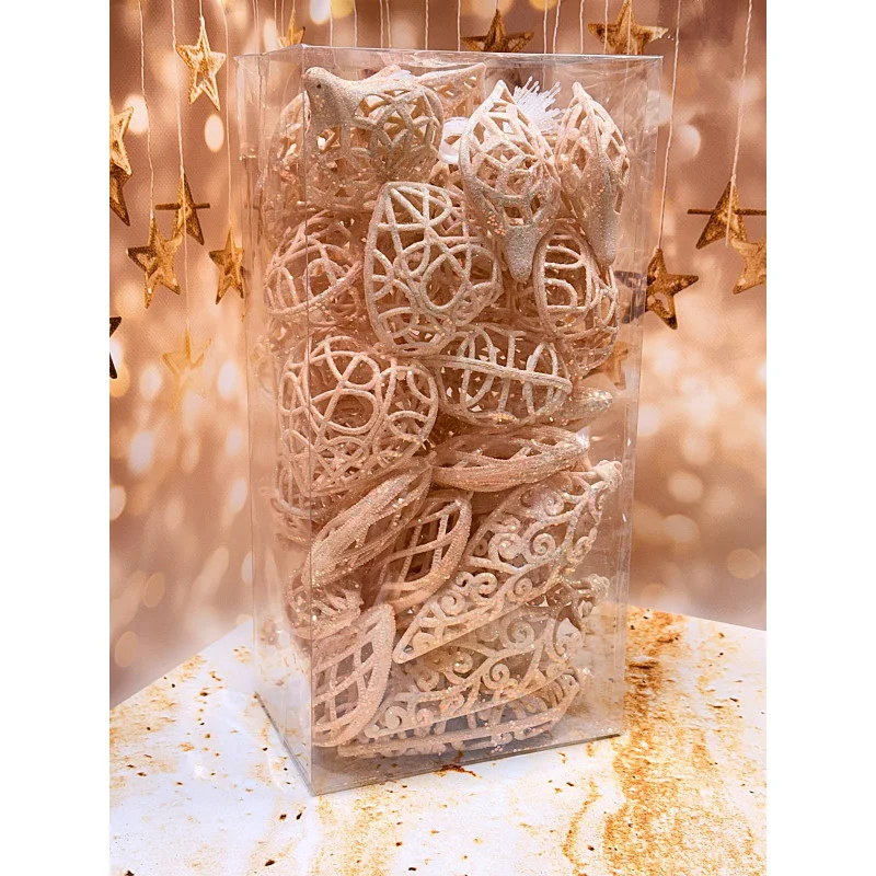 Набір підвісок легкі блискучі стильні акценти для вашої ялинки чи святкового декору 40 шт Пудра