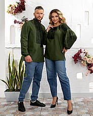 Вишиванки "Миколай+ Марічка" з домотканого полотна кольору хакі, фото 4