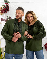 Вишиванки "Миколай+ Марічка" з домотканого полотна кольору хакі, фото 5