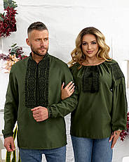 Вишиванки "Миколай+ Марічка" з домотканого полотна кольору хакі, фото 2