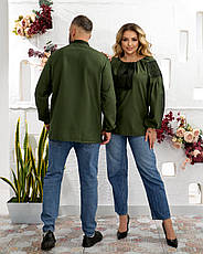 Вишиванки "Миколай+ Марічка" з домотканого полотна кольору хакі, фото 3