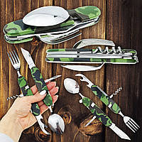 Набір туриста 5 в 1 ложка виделка ніж штопор відкривашка камуфляж