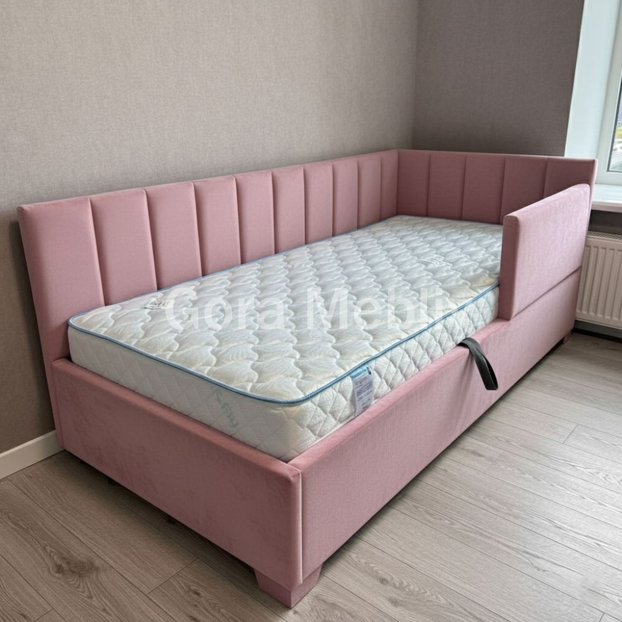 Дитяче ліжко з м'якою спинкою "Оскар" кутове з підйомним механізмом