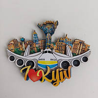 Магніт сувенірний Майдан Незалежності та літак "Мрія" Магніт. Дерев'яна слойка 104*82 мм (27984)