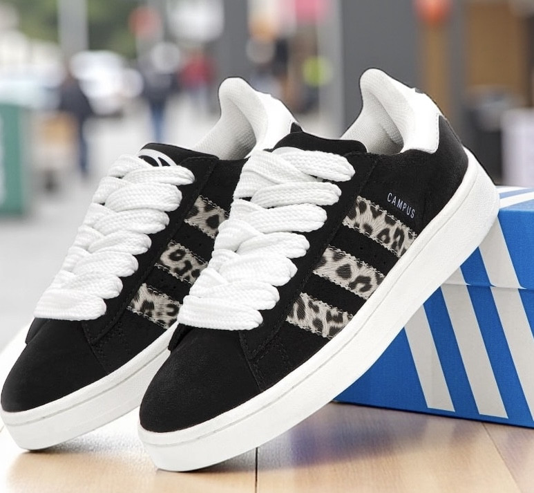 Жіночі кросівки Adidas Campus 00s leopard весна-осінь демісезонні (чорні). Живе фото. Адідас кампус, фото 1