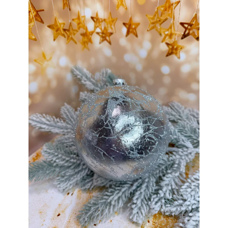 Новорічна куля “Ретро” 150 мм велика стильна прикраса для святкового блиску Срібло