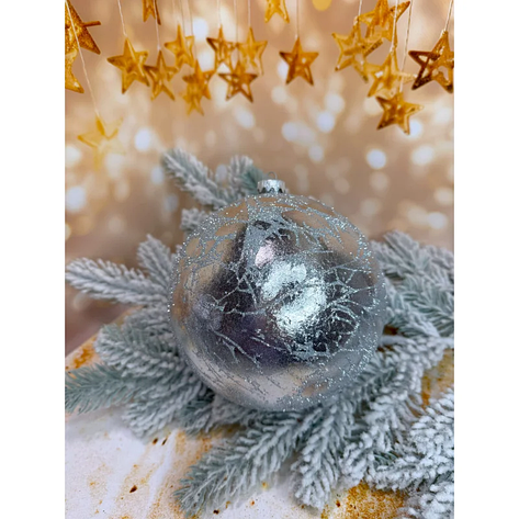 Новорічна куля “Ретро” 150 мм велика стильна прикраса для святкового блиску Срібло, фото 1