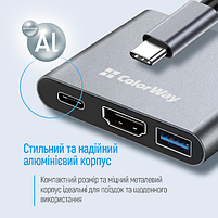 USB хаб (док-станція) СolorWay USB-C 3-в-1 Type C PD 100W/USB3.0/HDMI 4К, фото 10