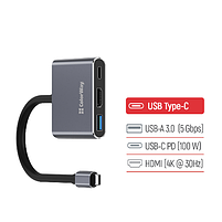 USB хаб (док-станція) СolorWay USB-C 3-в-1 Type C PD 100W/USB3.0/HDMI 4К, фото 7