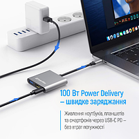 USB хаб (док-станція) СolorWay USB-C 3-в-1 Type C PD 100W/USB3.0/HDMI 4К, фото 6