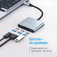 USB хаб (док-станція) СolorWay USB-C 3-в-1 Type C PD 100W/USB3.0/HDMI 4К, фото 2