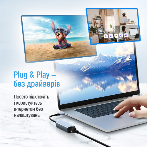 Адаптер мережевий ColorWay USB-A/USB-С 3.0 - RJ45 Gigabit Ethernet, фото 1