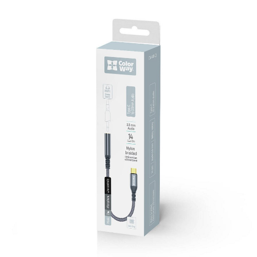 Адаптер перехідник ColorWay USB-C to 3.5 мм Female Audio 14 см сірий, фото 1