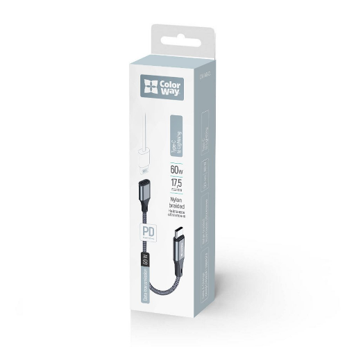 Адаптер перехідник ColorWay USB-C To Lightning 17.5 см сірий, фото 1