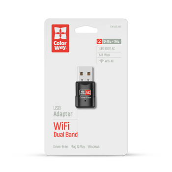 Адаптер СolorWay Wi-Fi дводіапазоний (2.4ГГц/200Мбіт + 5ГГц/433Мбіт)