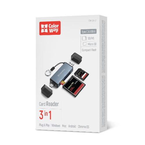 Кардрідер ColorWay USB 2.0/USB-C to CF/SD/MicroSD, фото 1