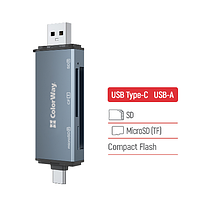 Кардрідер ColorWay USB 2.0/USB-C to CF/SD/MicroSD, фото 5