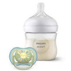 Набір пляшечки для годування Avent Natural 125 мл, природний потік + Пустушка Ulta Air 0-6м