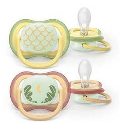 Пустушка Avent Ultra Air Нічна, 0-6 міс., 2 шт., нейтральний дизайн.