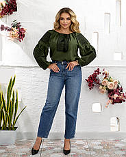 Вишиванка жіноча "Марічка" з домотканого полотна кольору хакі, фото 4