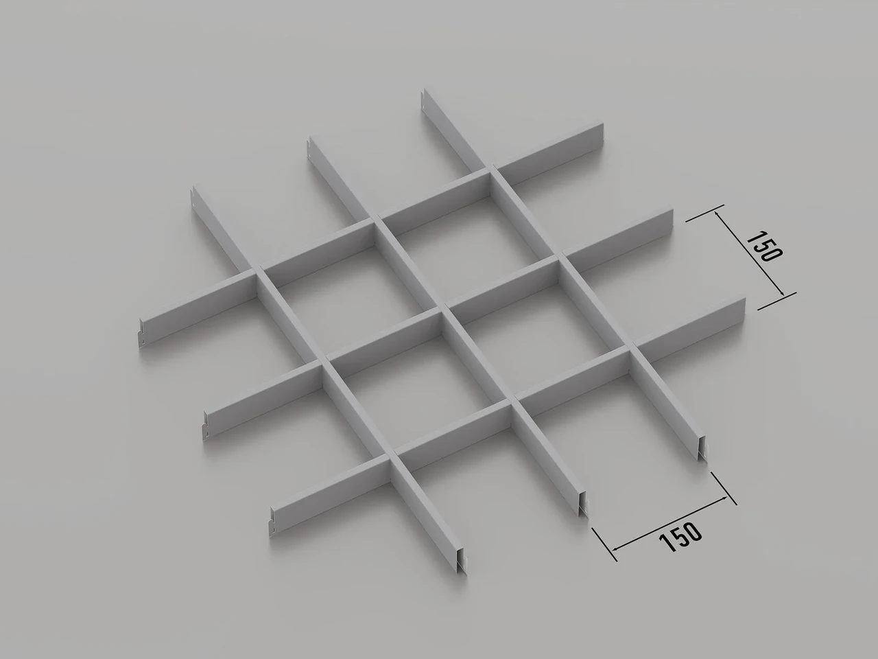 Підвісна стеля Грильято 150*150 Срібний металик ( сірий ) RAL 9006