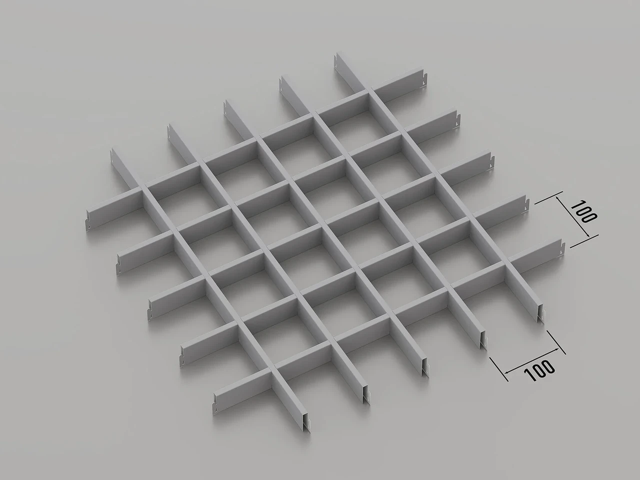 Підвісна стеля Грильято 100*100 Срібний металик ( сірий ) RAL 9006