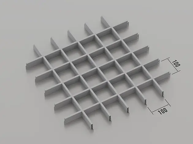 Підвісна стеля Грильято 100*100 Срібний металик ( сірий ) RAL 9006, фото 1