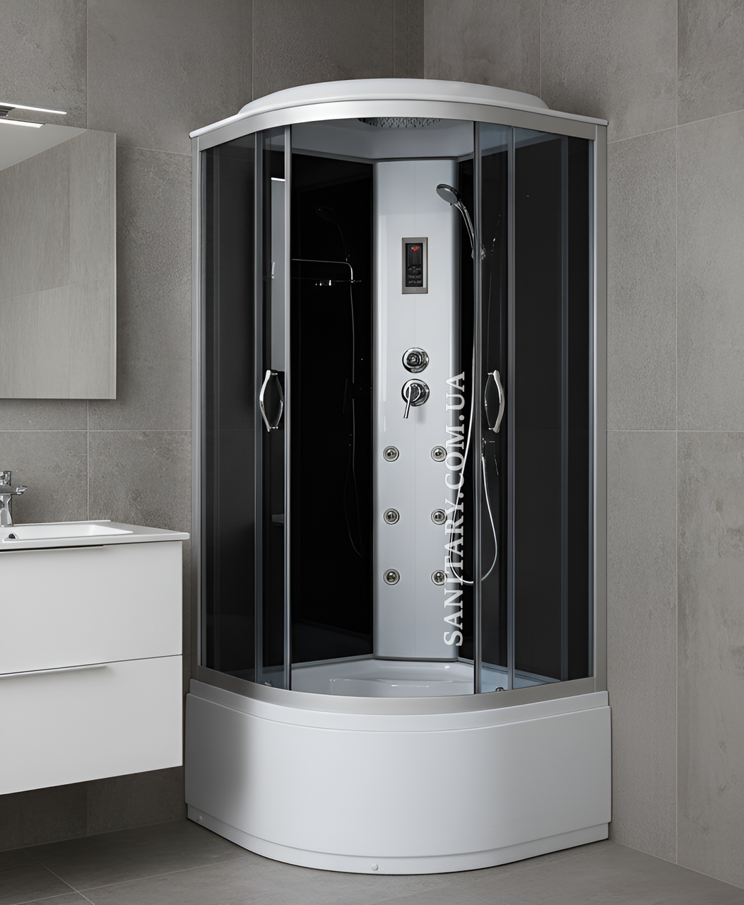 Гідромасажний бокс 90х90х210 см з електронікою душовий бокс розсувний на глибокому піддоні, фото 1