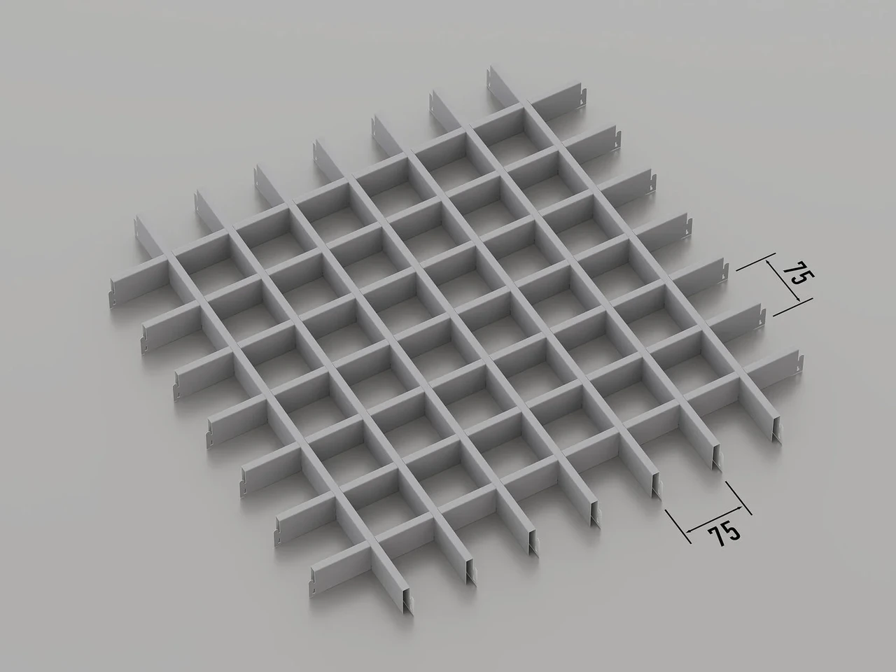 Підвісна стеля Грильято 75*75 Срібний металик ( сірий ) RAL 9006