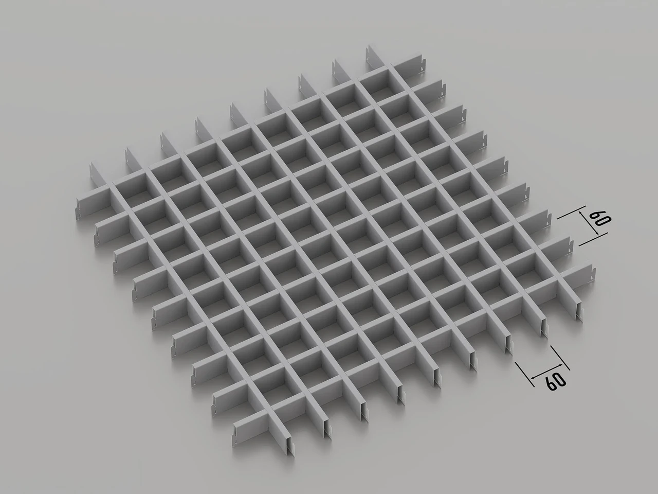 Підвісна стеля Грильято 60*60 Срібний металик ( сірий ) RAL 9006