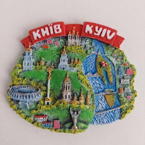 Магніт. Полікераміка Карта Києва (червона стрічка)(16687), фото 1