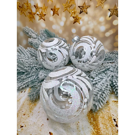 Набір куль “Розпис” 60 мм 6 шт стильний святковий акцент із витонченим орнаментом Прозорий, фото 1