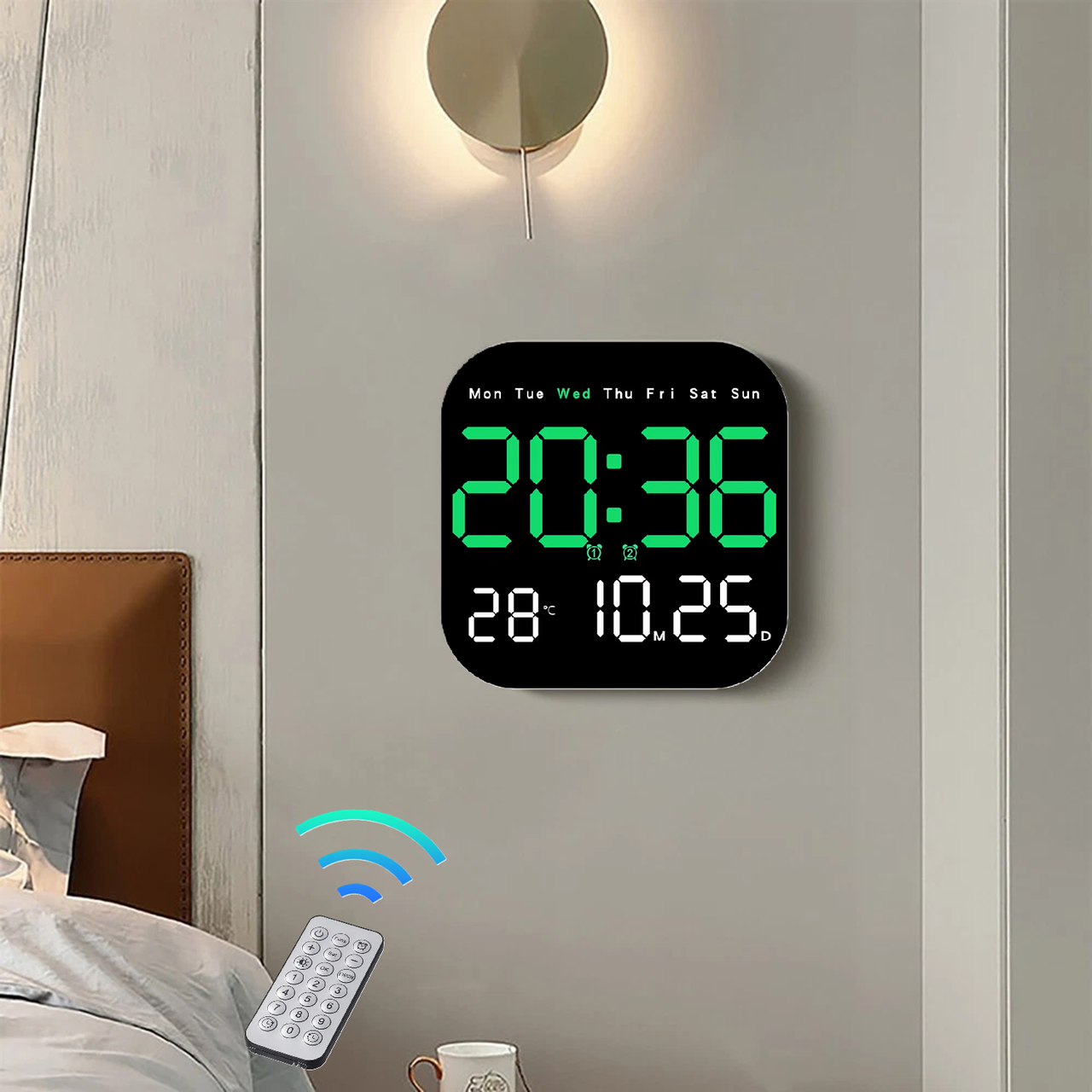 Годинник Deepfox DS-6650 LED цифровий електронний настінний Будильник Дата Температура 18,5х18,5см, фото 1