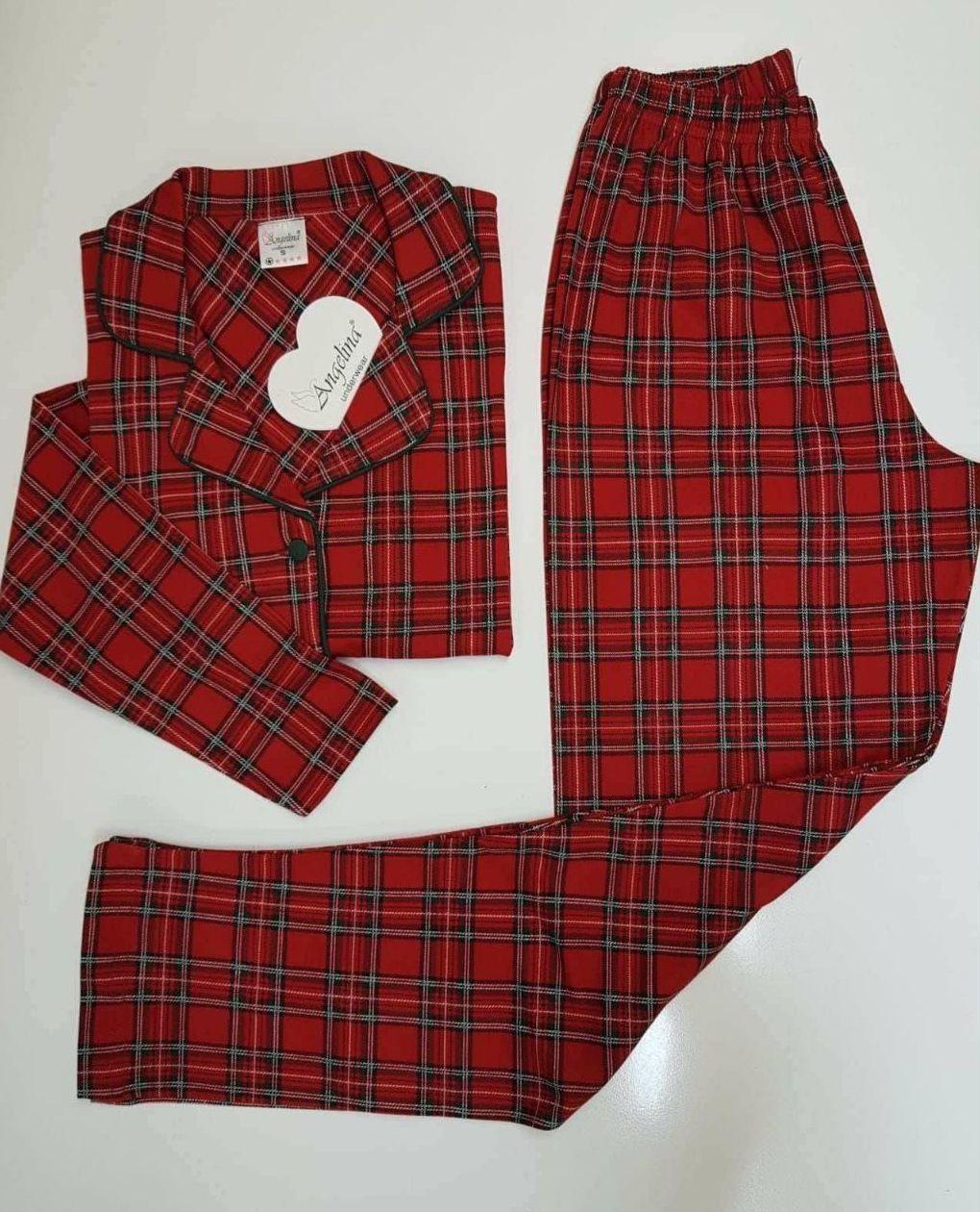 Жіноча піжама в клітинку інтерлок Angelina червона, фото 1