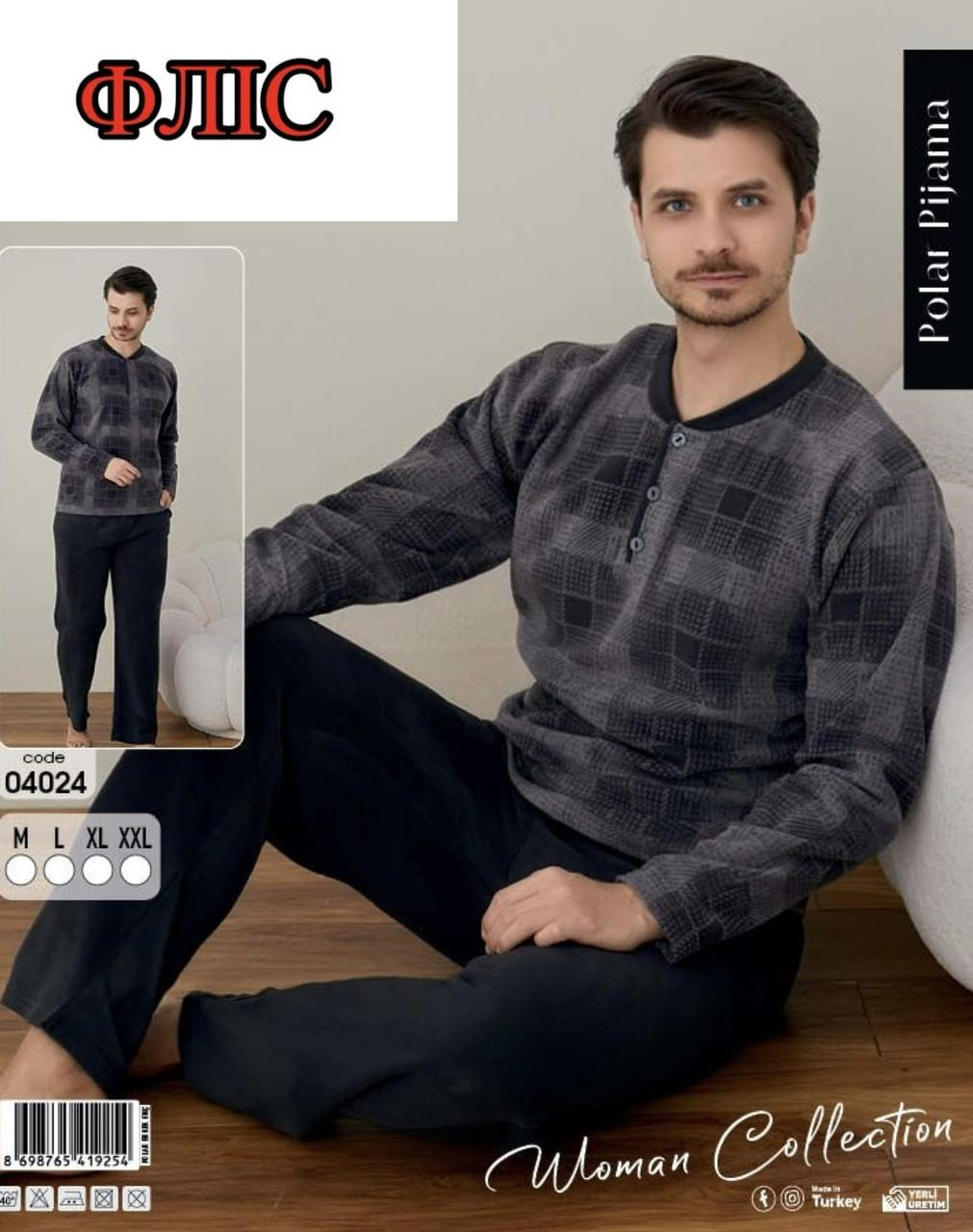 Чоловічий зимовий домашній костюм щільний фліс L (48-50). Тепла чоловіча піжама