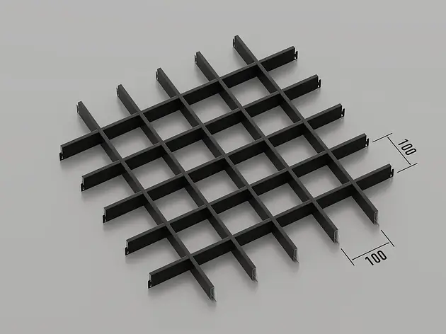 Підвісна стеля Грильято 100*100 Чорний RAL 9005, фото 1