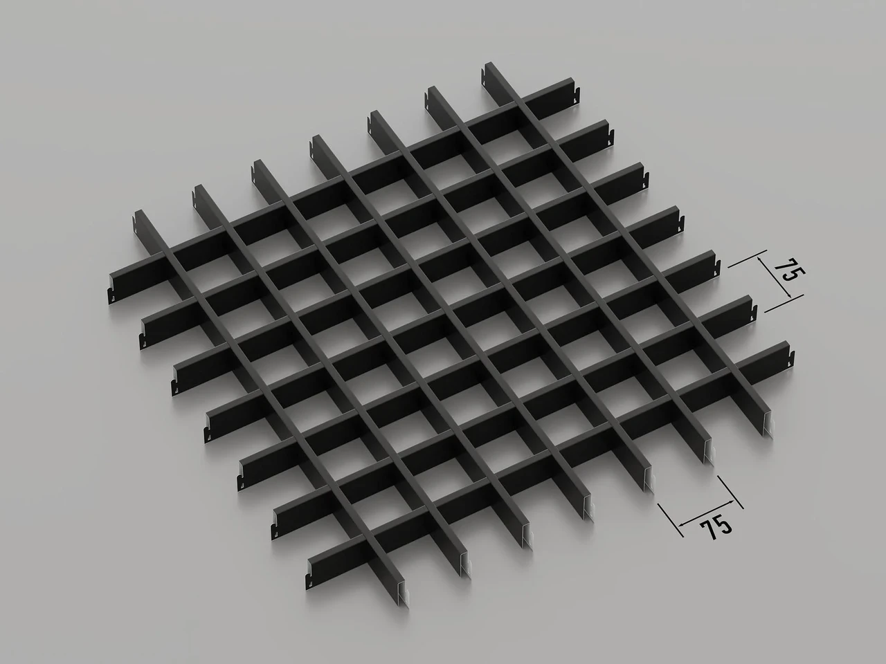Підвісна стеля Грильято 75*75 Чорний RAL 9005