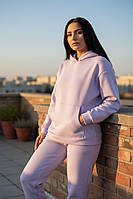 Жіночий спортивний теплий костюм на флісі батал Бузковий 2XL/3XL