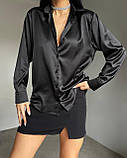 Стильна жіноча шовкова чорна сорочка в стилі оверсайз, фото 2