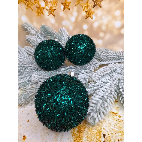 Ялинкові кулі «Їжачок» 80 мм елегантний святковий набір 6 шт Смарагдовий, фото 1