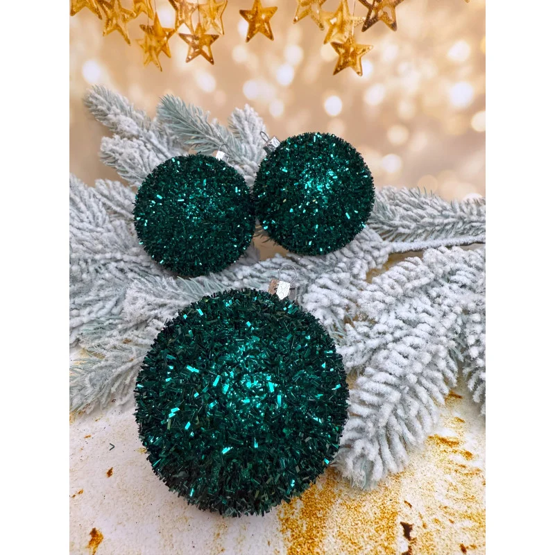 Ялинкові кулі «Їжачок» 80 мм елегантний святковий набір 6 шт Смарагдовий