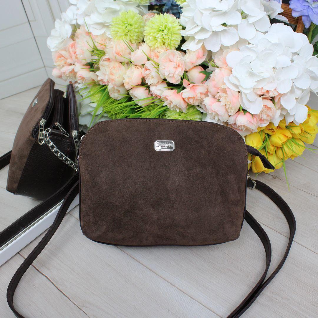 Жіноча сумочка крос-боді сумка клатч 3 відділення коричнева замша+шкірзам