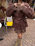 Модний жіночий укорочений тренч oversize водовідштовхувальний, бордо, розмір 42-46,48-50, фото 8