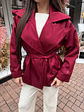 Модний жіночий укорочений тренч oversize водовідштовхувальний, бордо, розмір 42-46,48-50, фото 2