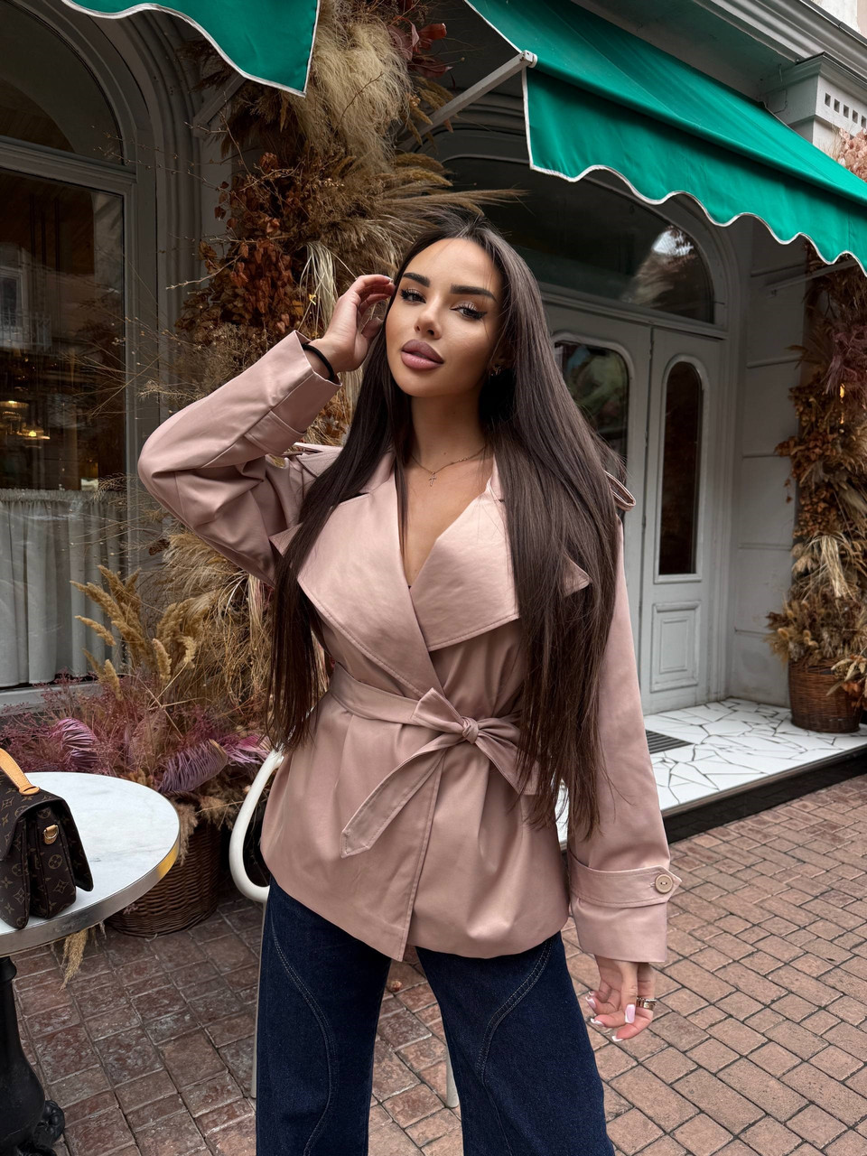 Модний жіночий укорочений тренч oversize водовідштовхувальний, беж, розмір 42-46,48-50, фото 1