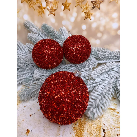 Ялинкові кулі «Їжачок» 80 мм елегантний святковий набір 6 шт Червоний, фото 1