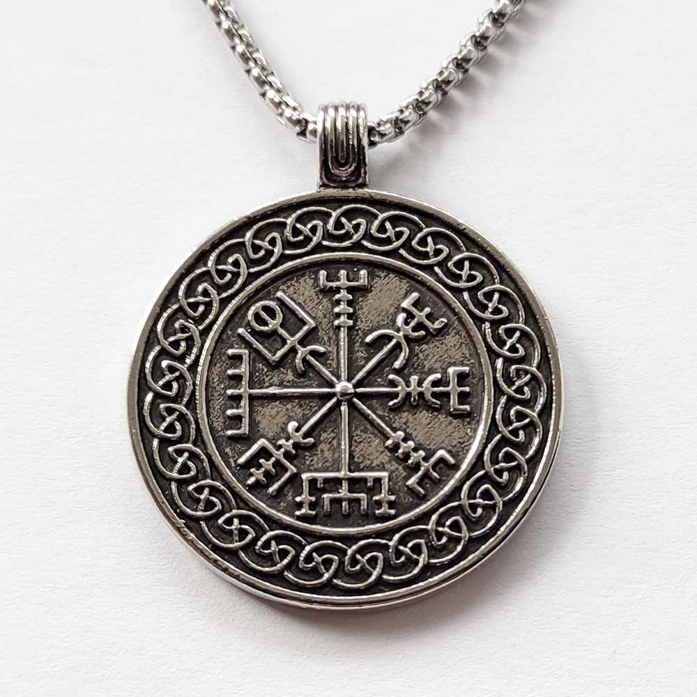 Кулон оберіг Vegvisir з біжутерного сплаву на ланцюжку, 3,4 см / Кулон вікінгів компас Вегвізір